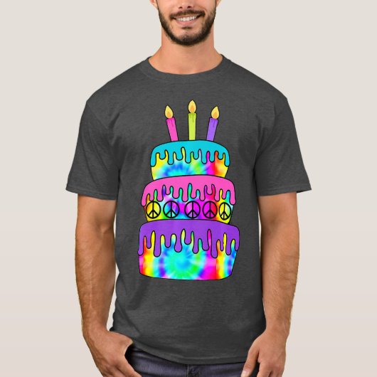 Happy Birthday Cake Hippie Tie Dye Psychedelic T-shirt (Voorkant)