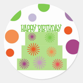 HAPPY BIRTHDAY CAKE INVITATIE SEAL RONDE STICKER