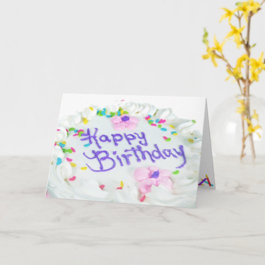 Happy Birthday cake Kaart (Gele Bloem)