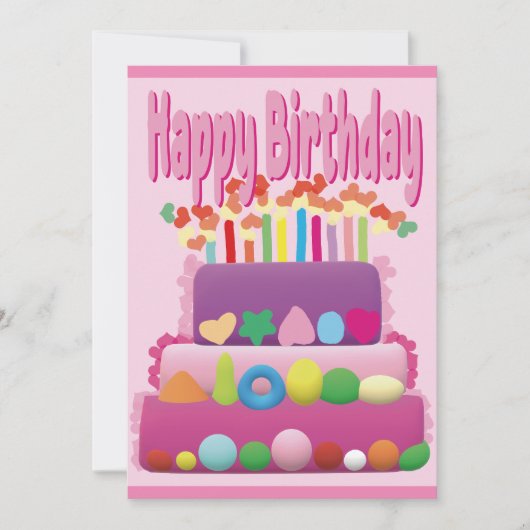 Happy Birthday Cake Kaart (Voorkant)