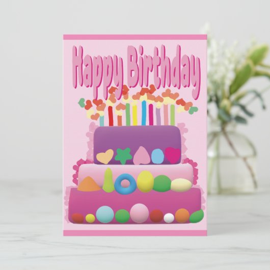 Happy Birthday Cake Kaart (Staand voorkant)