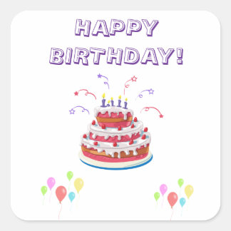 Happy Birthday Cake Kleurrijke Ballonnen Sticker