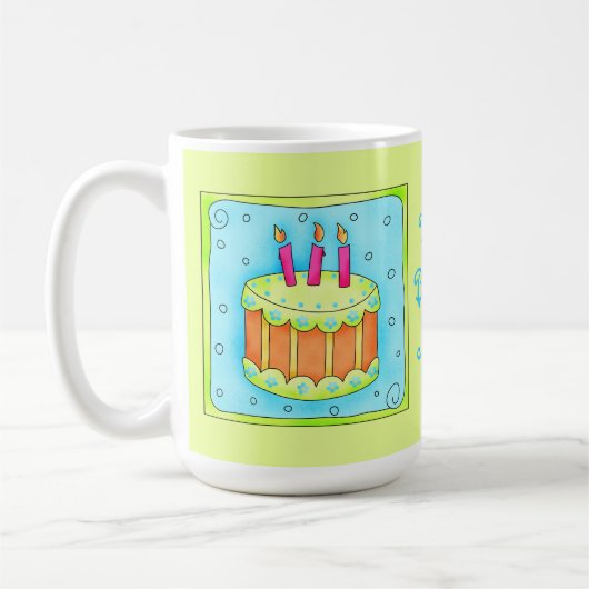 Happy Birthday Cake Lime Green Mok (Links)