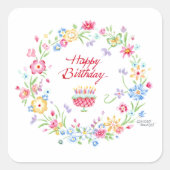 Happy Birthday Cake Meadow Flower Wreath Stickers (Voorkant)