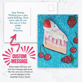 Happy Birthday Cake met feestelijke aardbeien Briefkaart