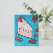 Happy Birthday Cake met feestelijke aardbeien Briefkaart (Staand voorkant)