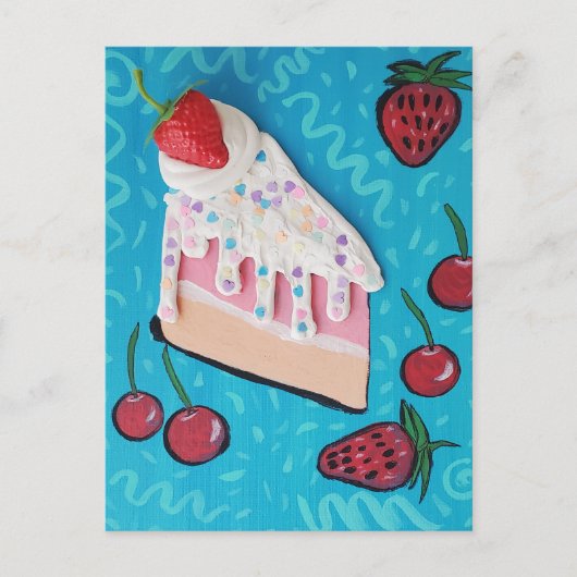 Happy Birthday Cake met feestelijke aardbeien Briefkaart (Voorkant)