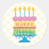Happy Birthday Cake met gele stippen Ronde sticker (Voorkant)