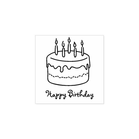 Happy Birthday Cake met kaarsen Cartoon Tekening Rubberstempel (Afrduk)