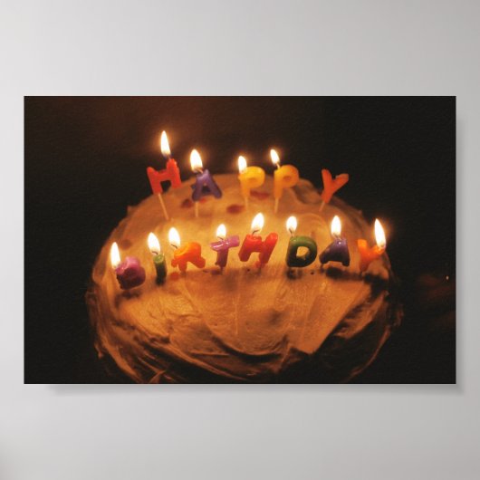 Happy Birthday Cake met kaarsen Poster (Voorkant)