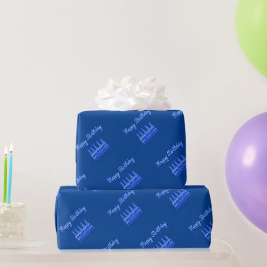 Happy Birthday Cake Neon Blue Sign Text en Cake Cadeaupapier (Feestgeschenken)