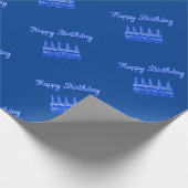 Happy Birthday Cake Neon Blue Sign Text en Cake Cadeaupapier (Hoek)