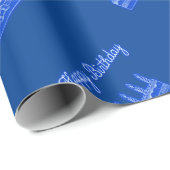 Happy Birthday Cake Neon Blue Sign Text en Cake Cadeaupapier (Rol Hoek)