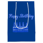 Happy Birthday Cake Neon Blue Sign Text en Cake Medium Cadeauzakje (Achterkant)