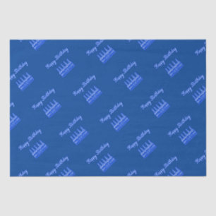 Happy Birthday Cake Neon Blue Sign Text en Cake Tissuepapier