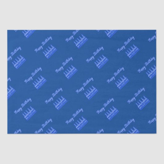 Happy Birthday Cake Neon Blue Sign Text en Cake Tissuepapier (Voorkant)