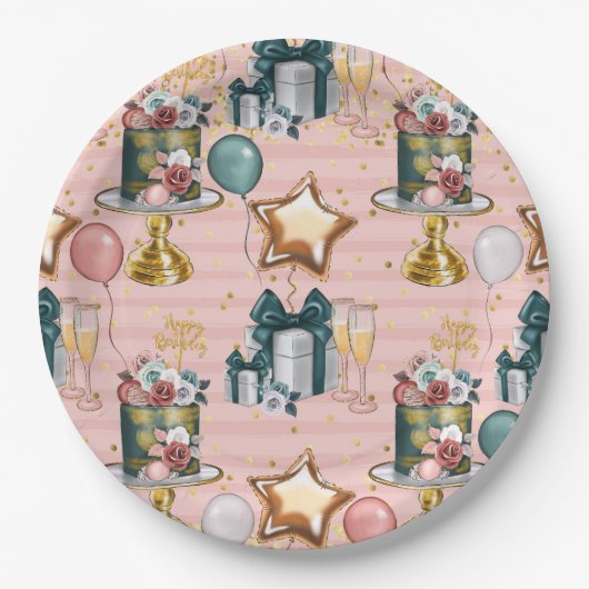 Happy Birthday Cake Papieren Bordje (Voorkant)