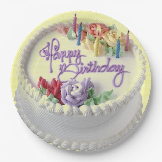 Happy Birthday Cake Papieren Bordje (Voorkant)