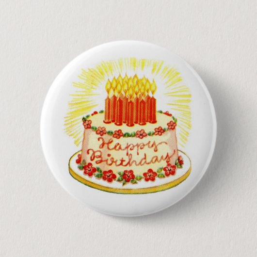 Happy Birthday Cake Pin Ronde Button 5,7 Cm (Voorkant)