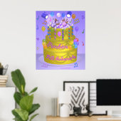 "Happy Birthday" cake (Portugees) Poster (Thuiskantoor)