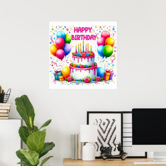 Happy Birthday Cake Poster (Thuiskantoor)