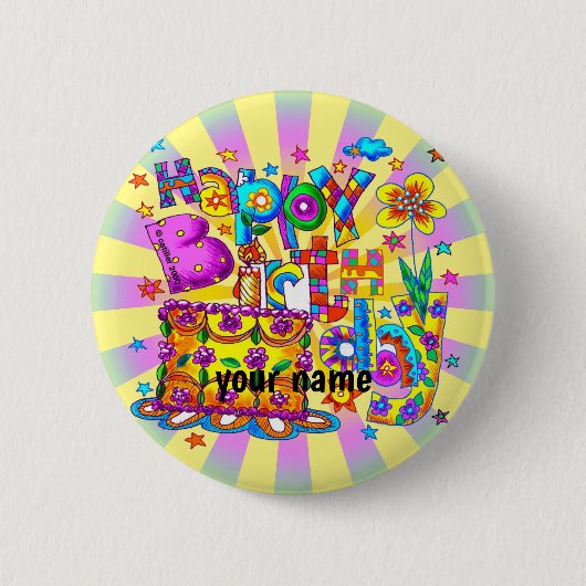 Happy Birthday Cake Ronde Button 5,7 Cm (Voorkant)