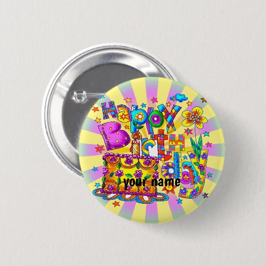 Happy Birthday Cake Ronde Button 5,7 Cm (Voorkant /achterkant)