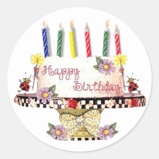 Happy Birthday Cake Ronde Sticker (Voorkant)
