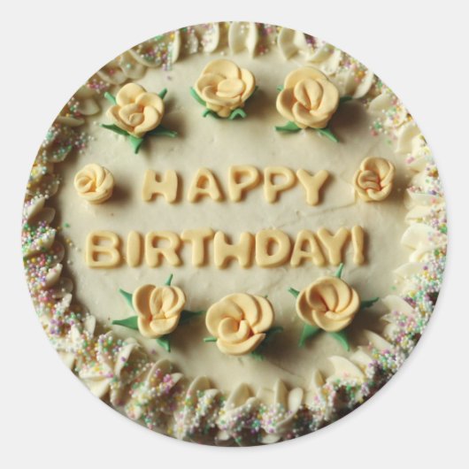 Happy Birthday Cake Ronde Sticker (Voorkant)