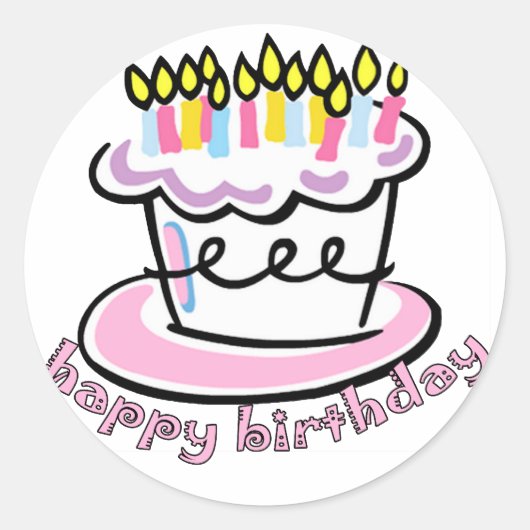 Happy Birthday cake Ronde Sticker (Voorkant)