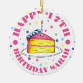 Happy Birthday Cake Slice Candle Pastel Polka Dots Keramisch Ornament (Voorkant)