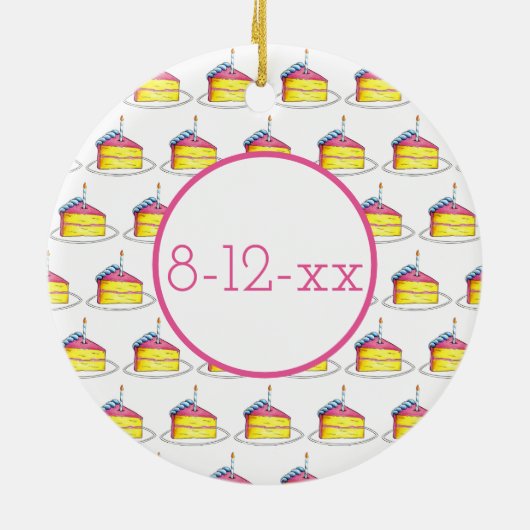 Happy Birthday Cake Slice Candle Pastel Polka Dots Keramisch Ornament (Achterkant)