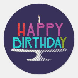 Happy Birthday Cake Typografie Sticker (rond)