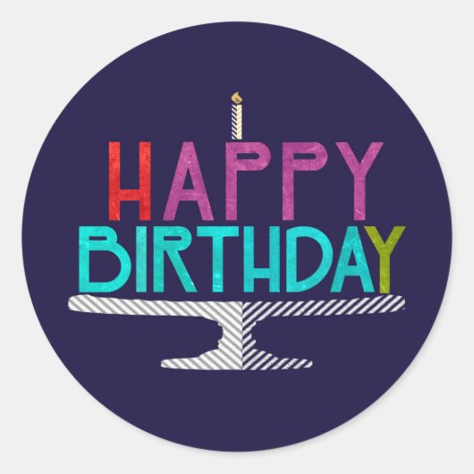 Happy Birthday Cake Typografie Sticker (rond) (Voorkant)