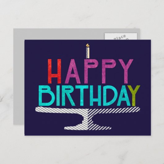 Happy Birthday Cake Typography Briefkaart (Voorkant / Achterkant)