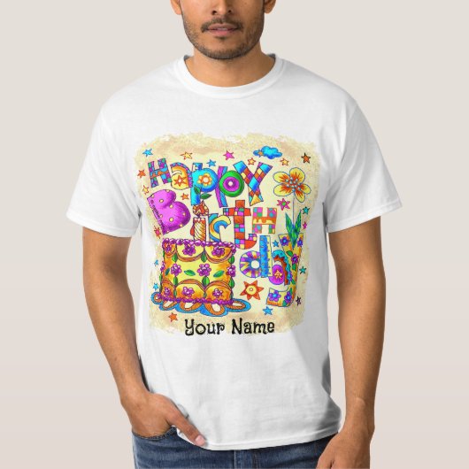 Happy Birthday Cake verjaardag T-shirts (Voorkant)