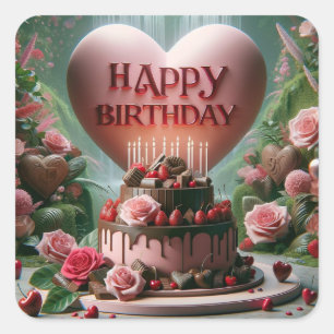 Happy Birthday Cake Vierkante Sticker