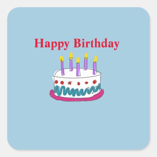 HAPPY BIRTHDAY CAKE VIERKANTE STICKER (Voorkant)
