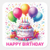 Happy Birthday Cake Vierkante Sticker (Voorkant)