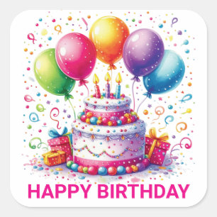 Happy Birthday Cake Vierkante Sticker