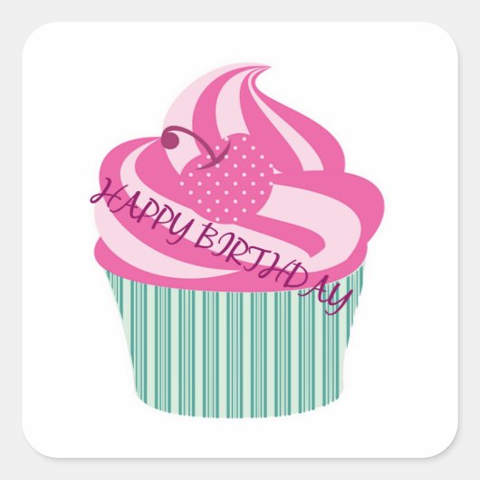 Happy Birthday Cake Vierkante Sticker (Voorkant)