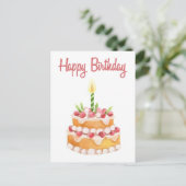 Happy Birthday Cake | Waterverf aardbei Briefkaart (Staand voorkant)