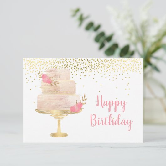 Happy Birthday Cake Waterverf Kaart (Staand voorkant)