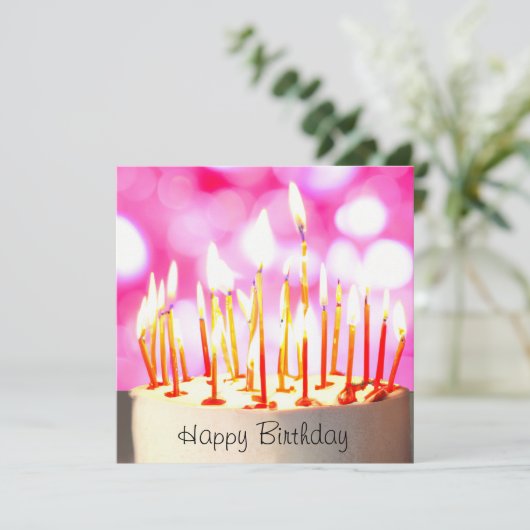 Happy Birthday cake with burning candles Kaart (Staand voorkant)