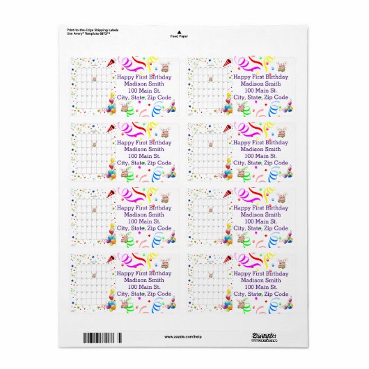 Happy Birthday Calendar January 2022 Address Label (Full Sheet)
