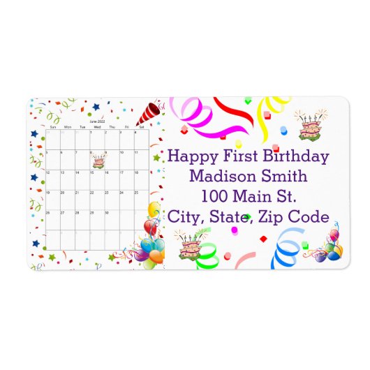 Happy Birthday Calendar June 2022 Address Label (Voorkant)