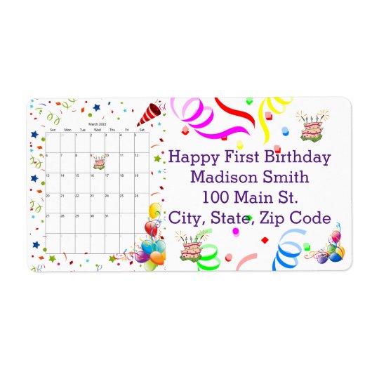 Happy Birthday Calendar March 2022 Address Label (Voorkant)