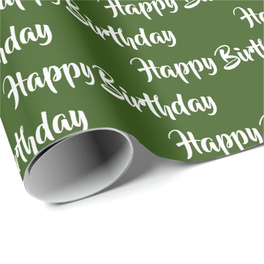 Happy Birthday Calligraphy Font Pattern Green Cadeaupapier (Rol Hoek)