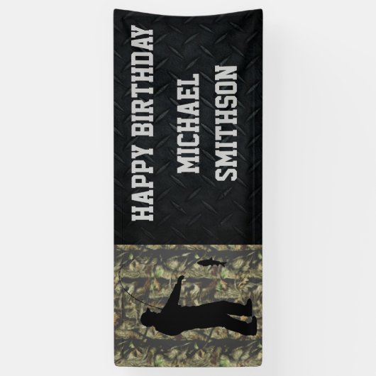 Happy Birthday Camo Vist Mannen Banner (Verticaal)