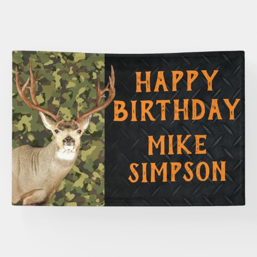 Happy Birthday Camouflage Deer Hunting Mannen Bann Spandoek (Horizontaal)